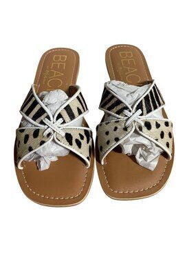 Beach By Matisse Coverup Sandal Womens 7M Animal Print Slides Leather Cowhair